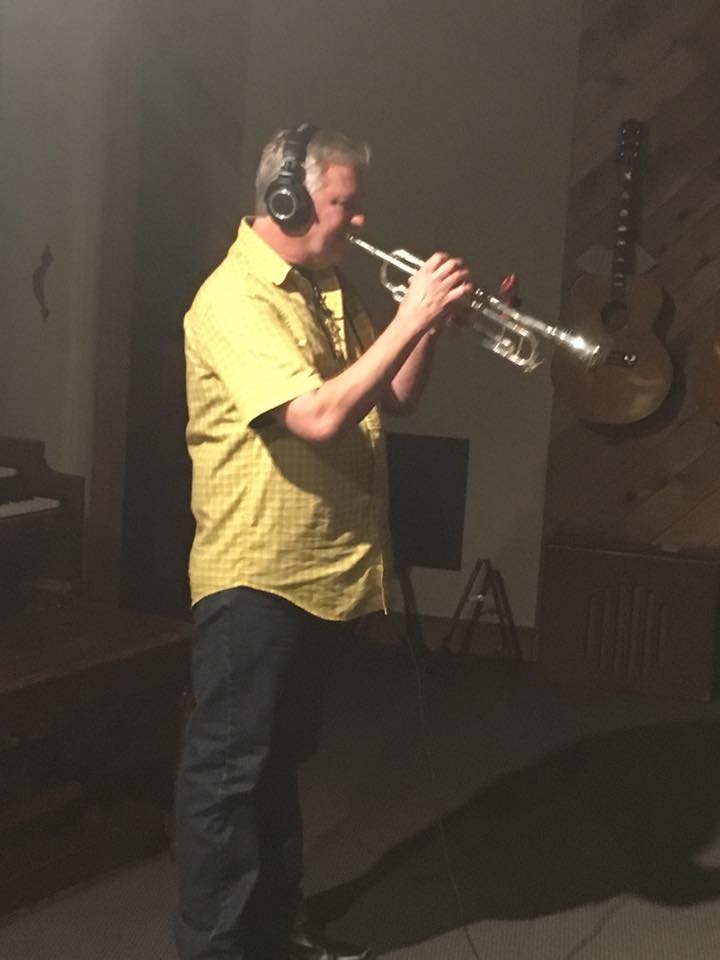 Guest musician John Vandenberg tracking trumpet on "Clouds" from the Defection sessions (6-6-17)   photo by Troy Spiropoulos