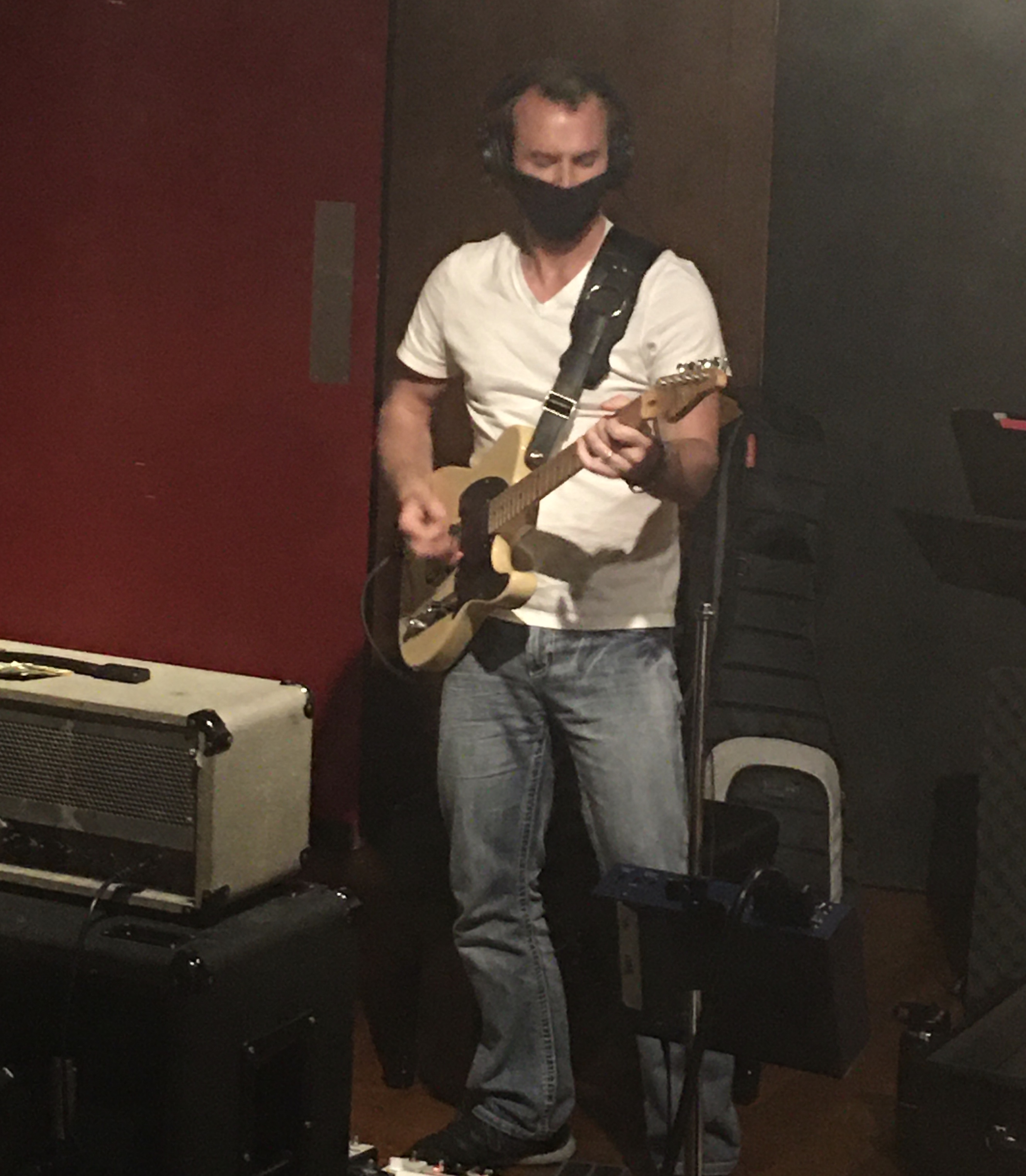Aaron Kusterer tracking lead guitar on "Public Cynic" from the Projection sessions    (4-19-2020)  photo by Troy Spiropoulos