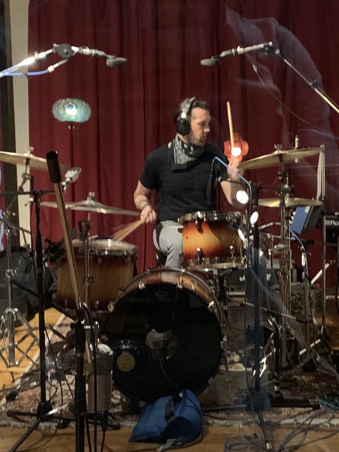 Zak  St.John  tracking drums to "Public Cynic" from the Projection album sessions (4-9-2020)  photo by Troy Spiropoulos