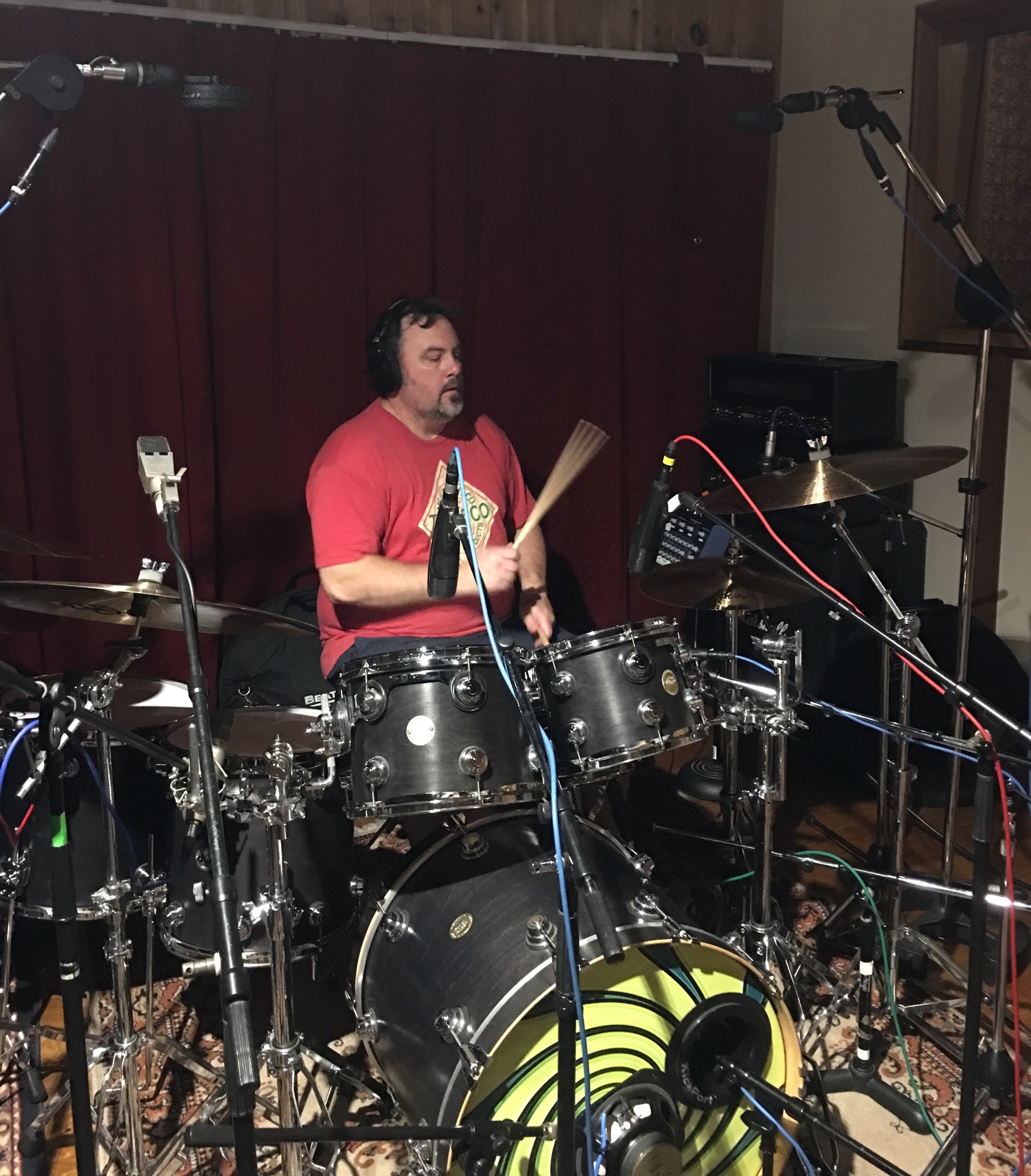 Adam Idell tracking drums for Defection album sessions (5-18-19)  photo by Steve Ornest